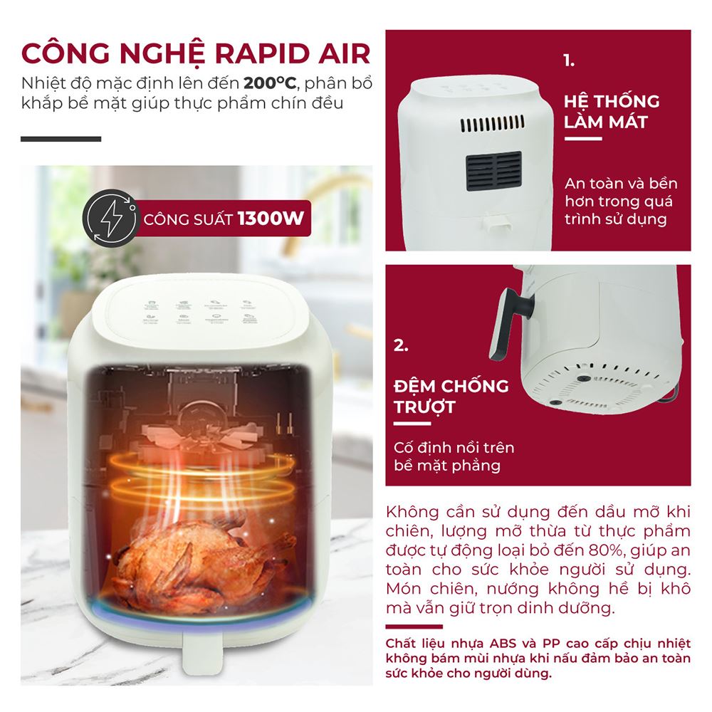 Nồi chiên không dầu FUJIHOME 3.2 lít A3W Màu Trắng