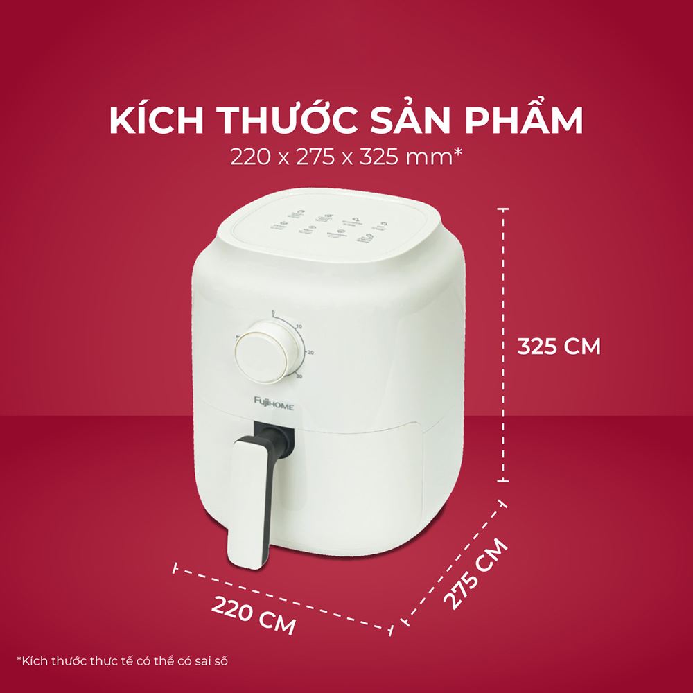Nồi chiên không dầu FUJIHOME 3.2 lít A3W Màu Trắng