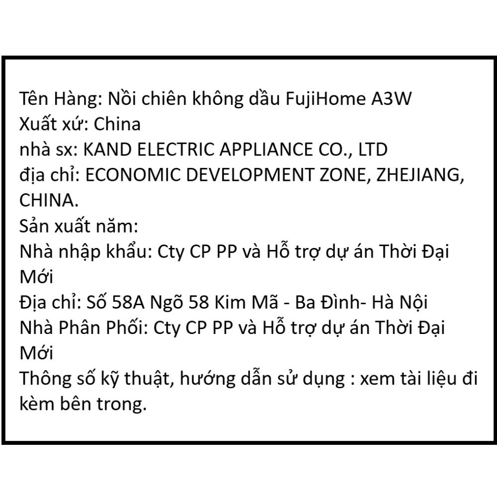 Nồi chiên không dầu FUJIHOME 3.2 lít A3W Màu Trắng