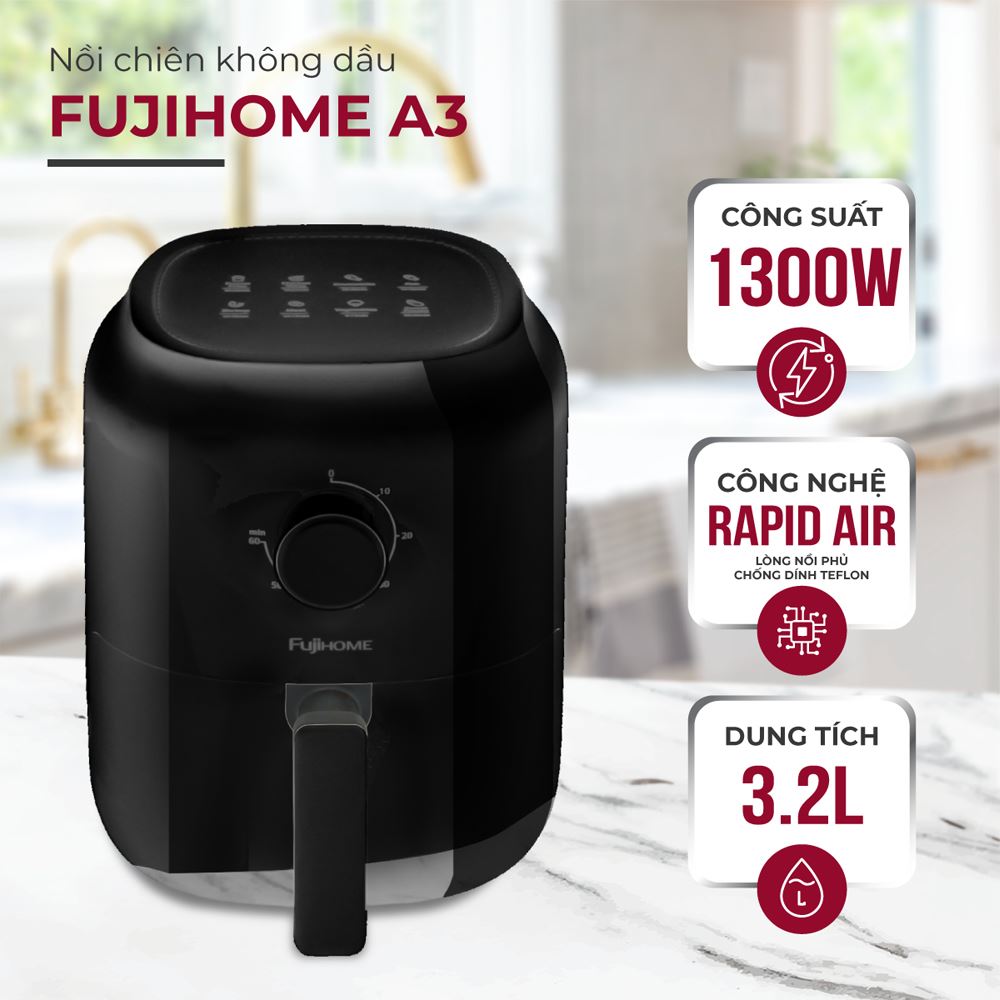 Nồi chiên không dầu FUJIHOME 3.2 lít A3B Màu Đen