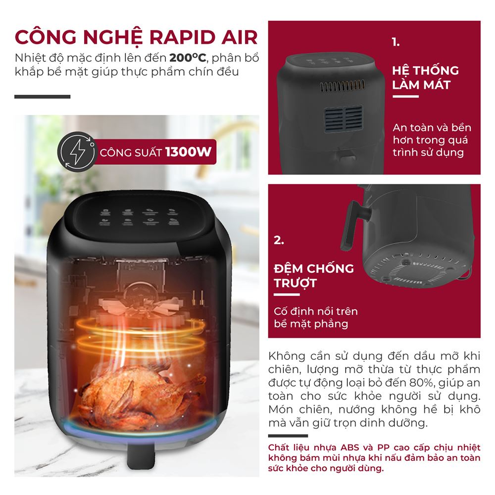 Nồi chiên không dầu FUJIHOME 3.2 lít A3B Màu Đen