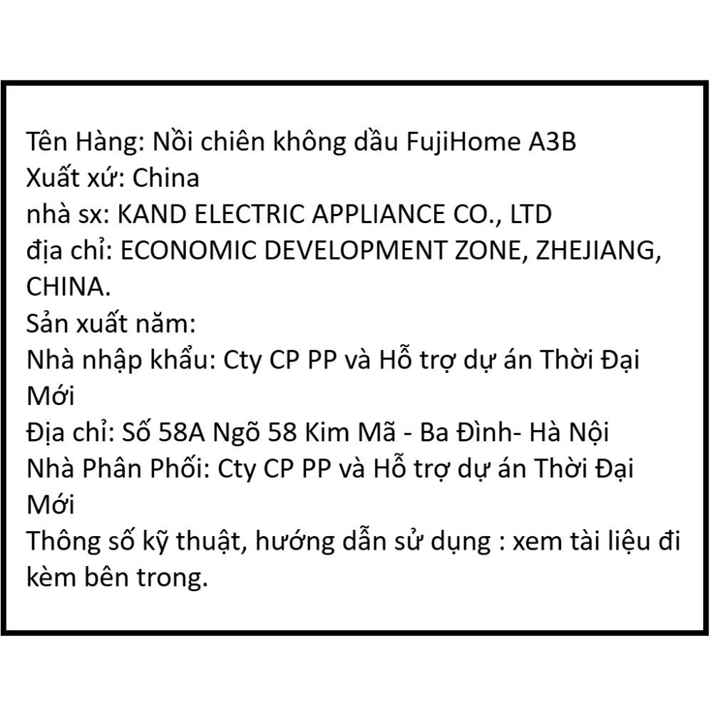 Nồi chiên không dầu FUJIHOME 3.2 lít A3B Màu Đen