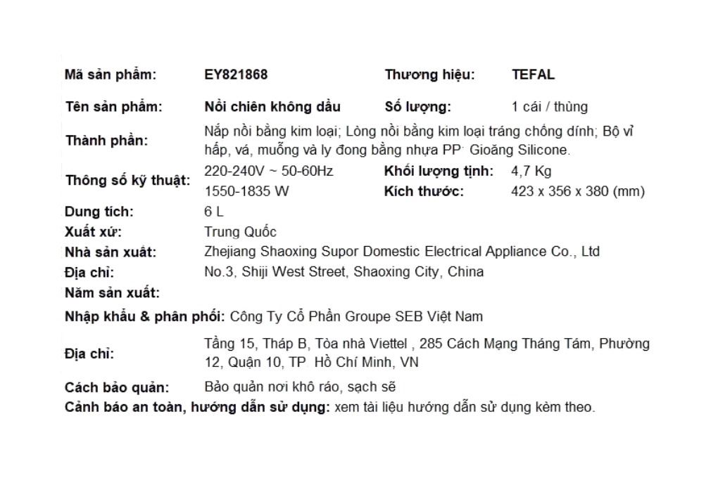 Nồi chiên không dầu Tefal Window 6 lít EY821868 - 14
