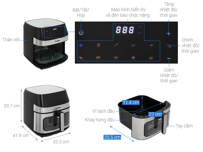 Nồi chiên không dầu Rapido 9 lít RAF-9.0D 2M