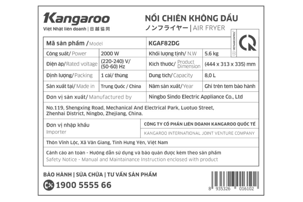 Nồi chiên không dầu Kangaroo 8 lít KGAF82DG - 14