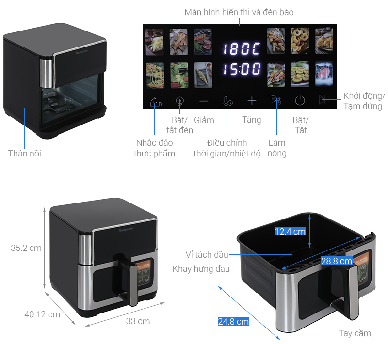 Nồi chiên không dầu Kangaroo 10 lít KGAF102DG