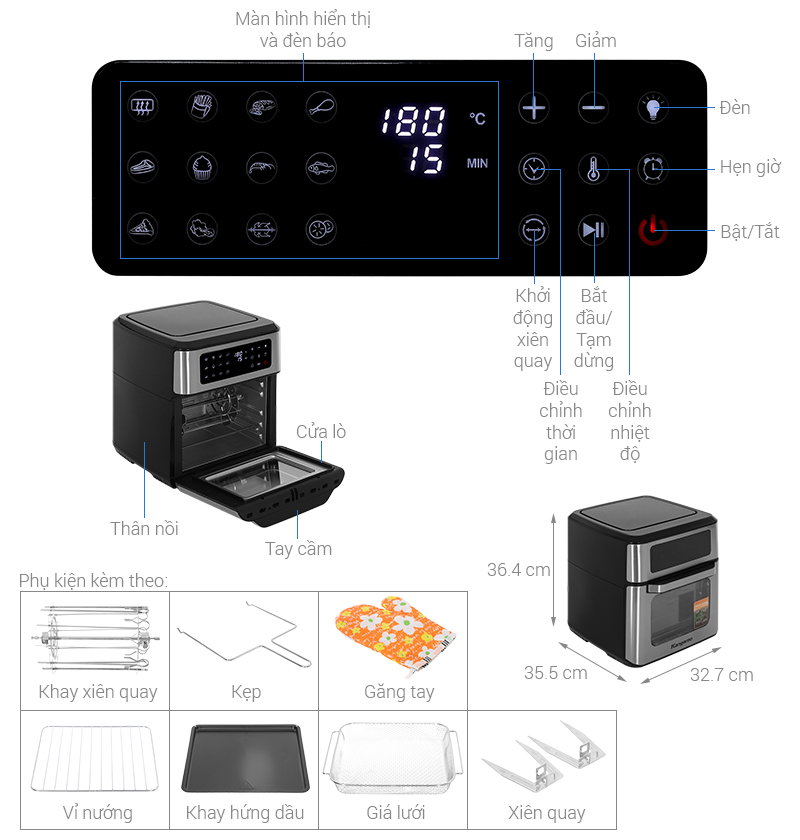 Nồi chiên không dầu Kangaroo 12 lít KGAF122DG