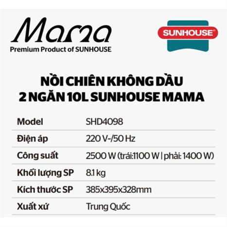 Nồi chiên không dầu Sunhouse Mama 10 lít SHD4082