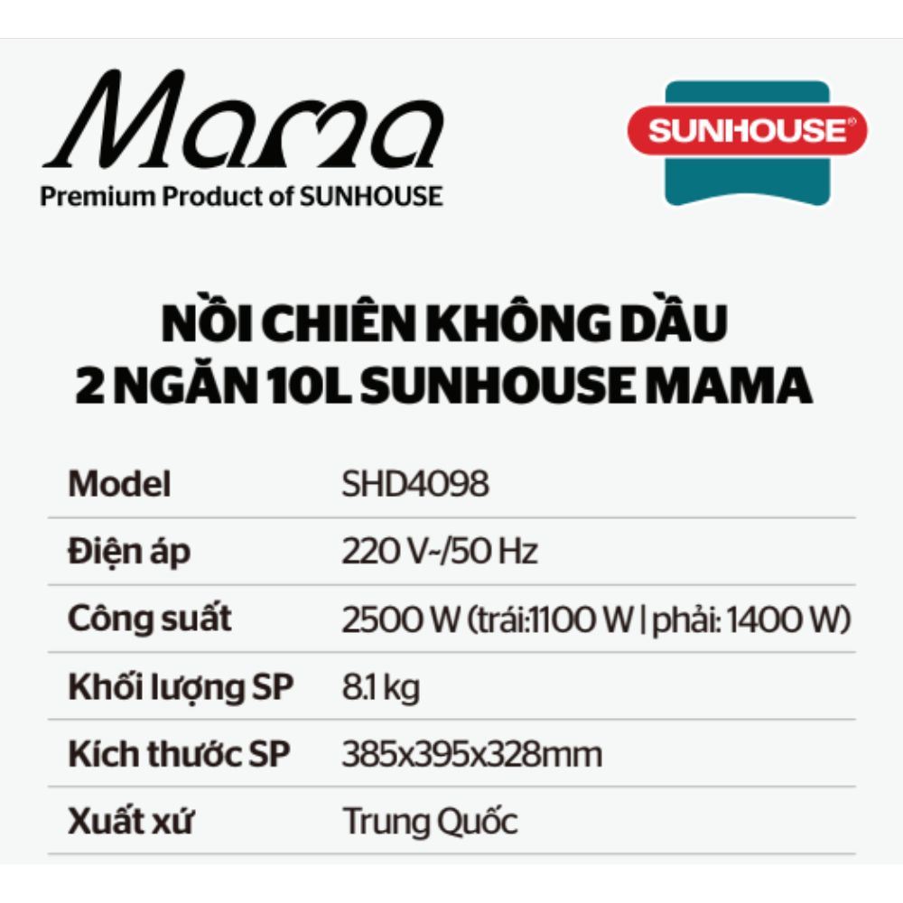 Nồi chiên không dầu Sunhouse Mama 10 lít SHD4082