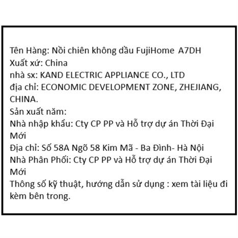 Nồi chiên không dầu FUJIHOME 7 lít A7DH Màu Đen