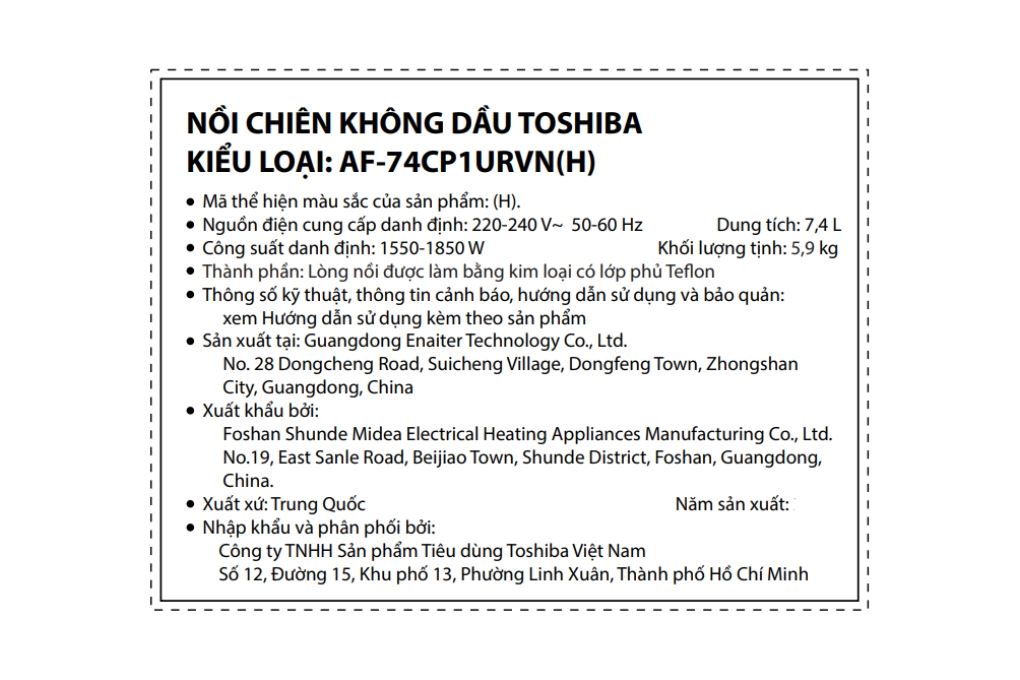 Nồi chiên không dầu Toshiba 7.4 lít AF-74CP1URVN(H) - 15