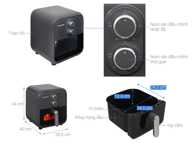 Nồi chiên không dầu Sunhouse 8 lít SHD4033