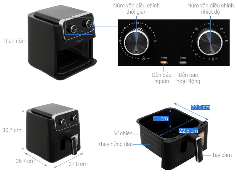 Nồi chiên không dầu Kangaroo 6.5 lít KGAF65M1G