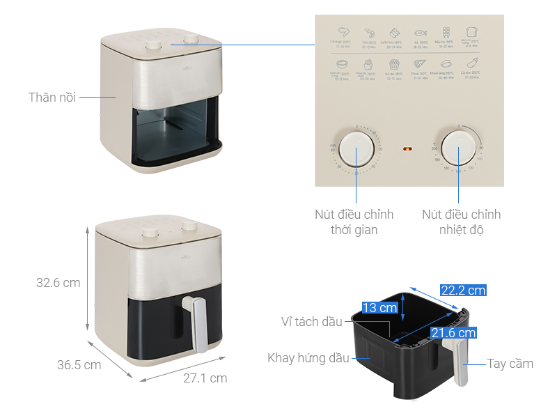 Nồi chiên không dầu Bear 6 lít AFR-165VY