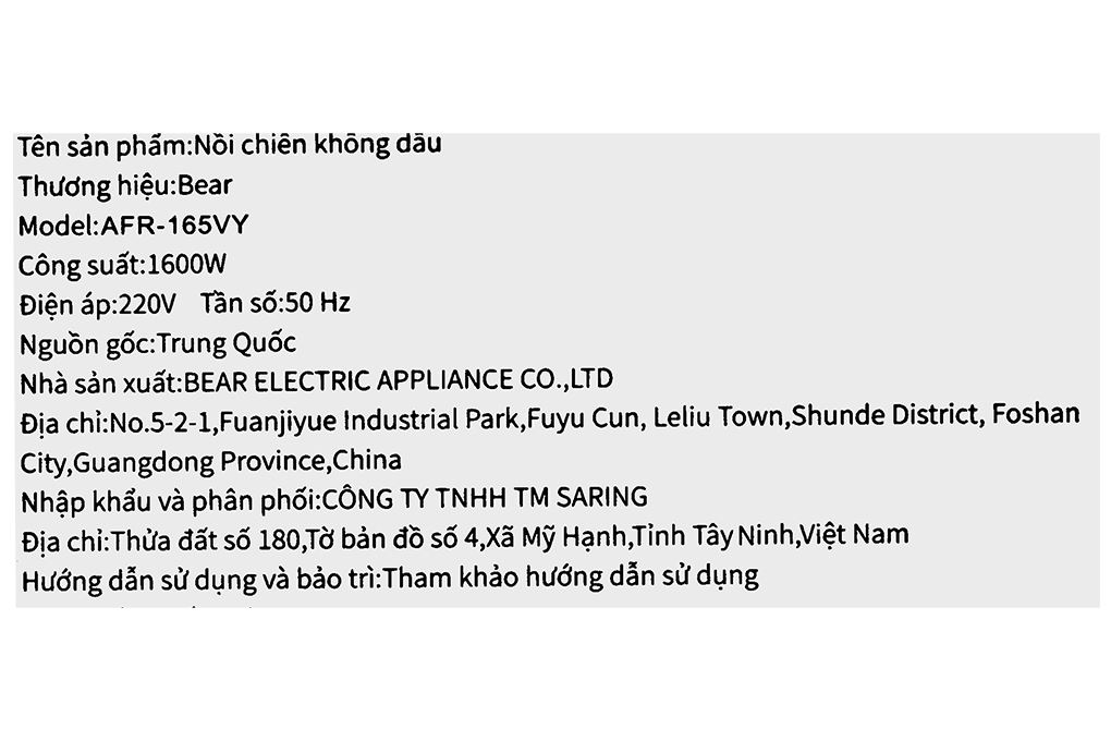 Nồi chiên không dầu Bear 6 lít AFR-165VY Màu Màu be