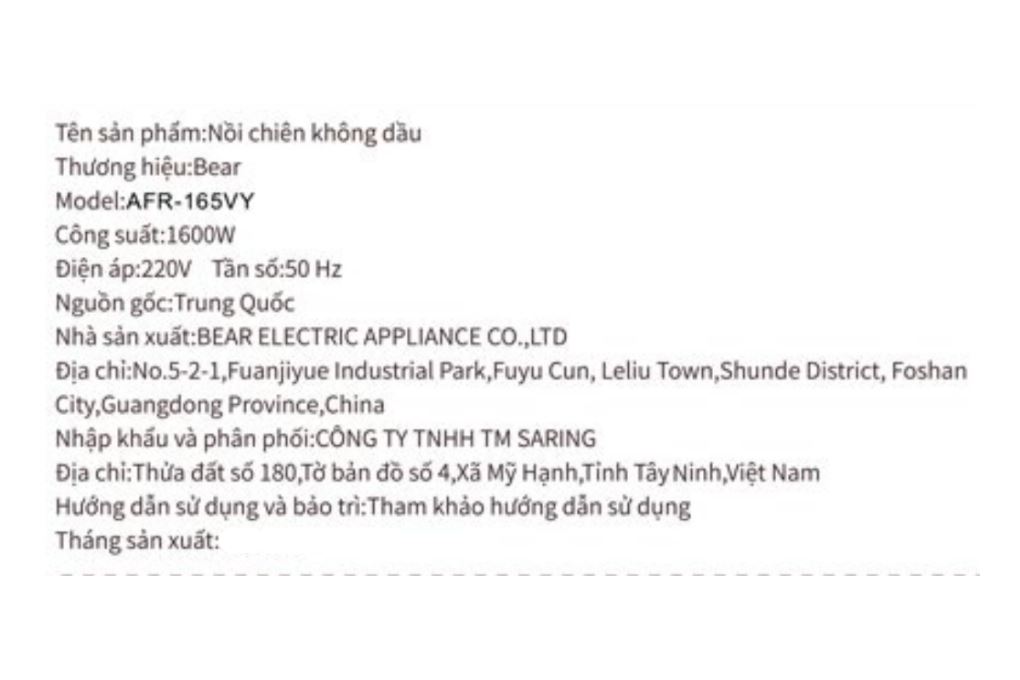 Nồi chiên không dầu Bear 6 lít AFR-165VY - 16