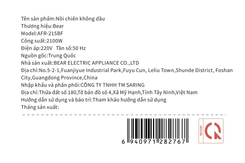 Nồi chiên không dầu Bear 9 lít AFR-215BF - 17
