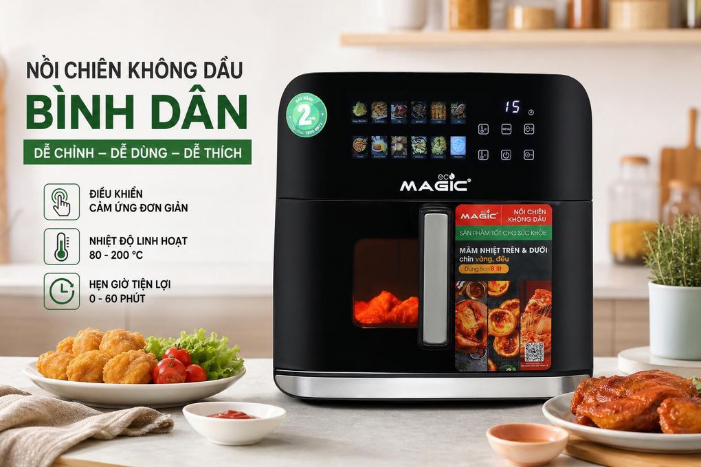 Nồi chiên không dầu Magic Eco 8 lít AC-162 Màu Đen