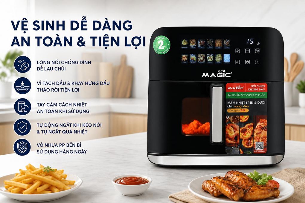 Nồi chiên không dầu Magic Eco 8 lít AC-162 Màu Đen