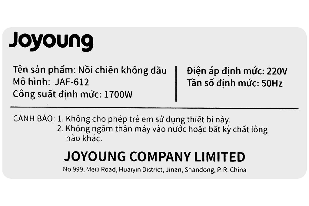 Nồi chiên không dầu Joyoung 6 lít JAF-612 Màu Đen