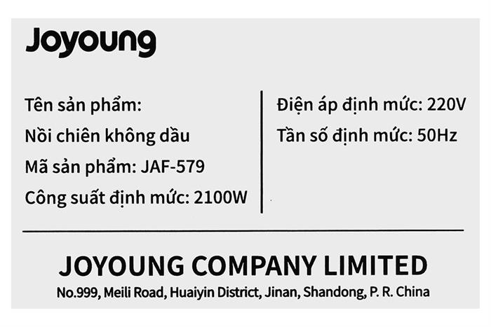 Nồi chiên không dầu Joyoung 6 lít JAF-579 Màu Đen