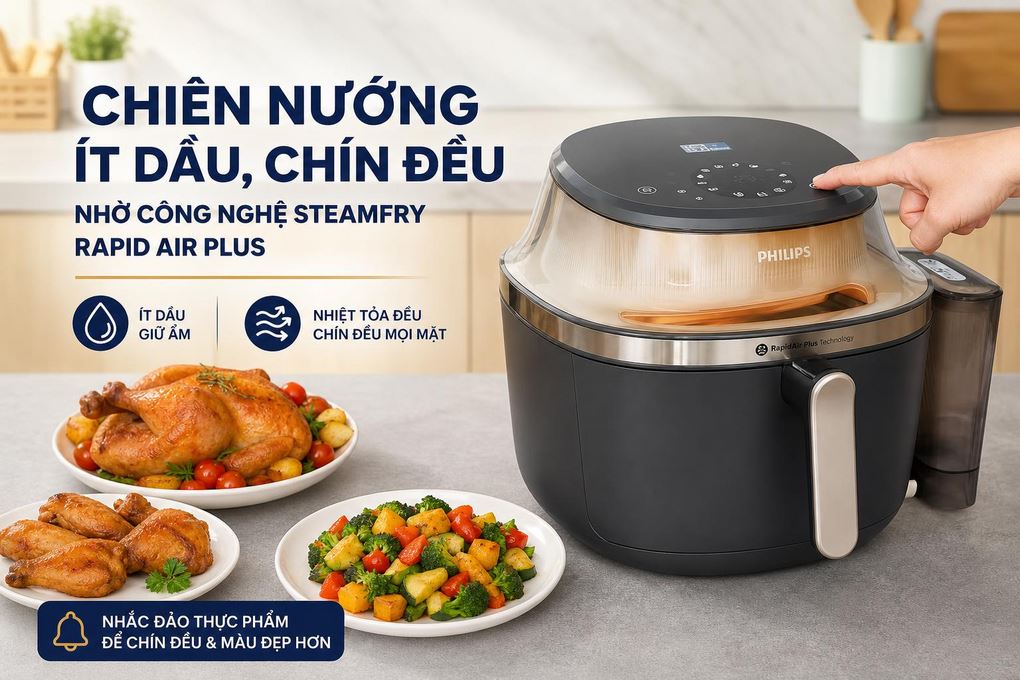 Nồi chiên không dầu Philips 7.2 lít NA543/00 Màu Đen