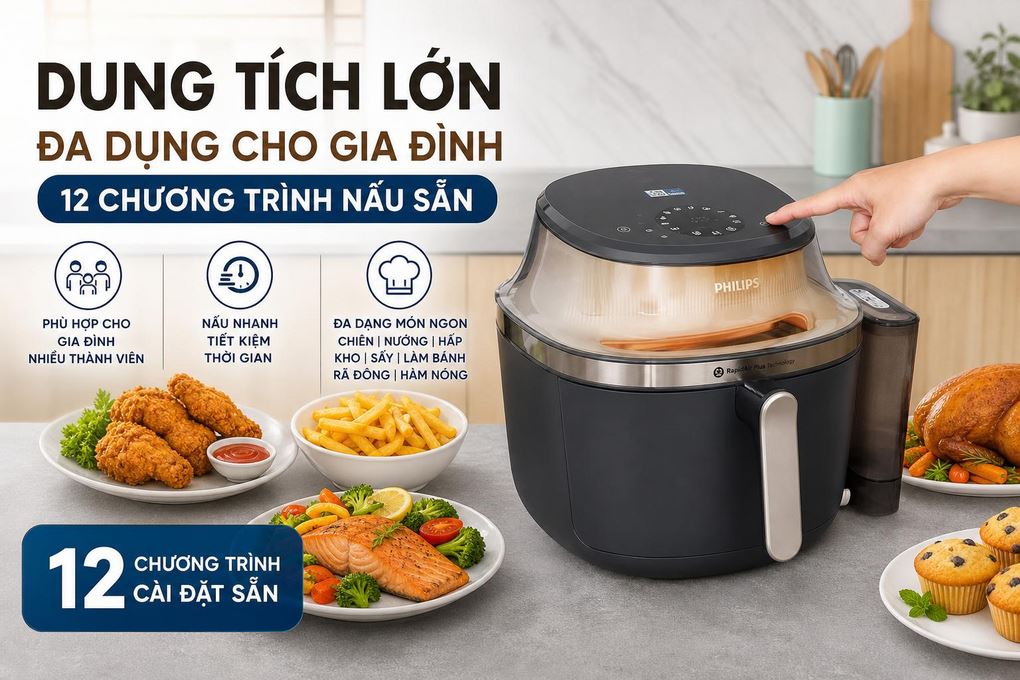 Nồi chiên không dầu Philips 7.2 lít NA543/00 Màu Đen