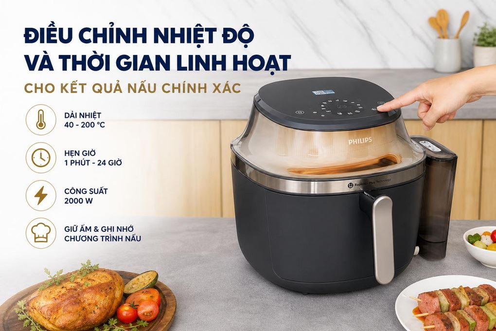 Nồi chiên không dầu Philips 7.2 lít NA543/00 Màu Đen
