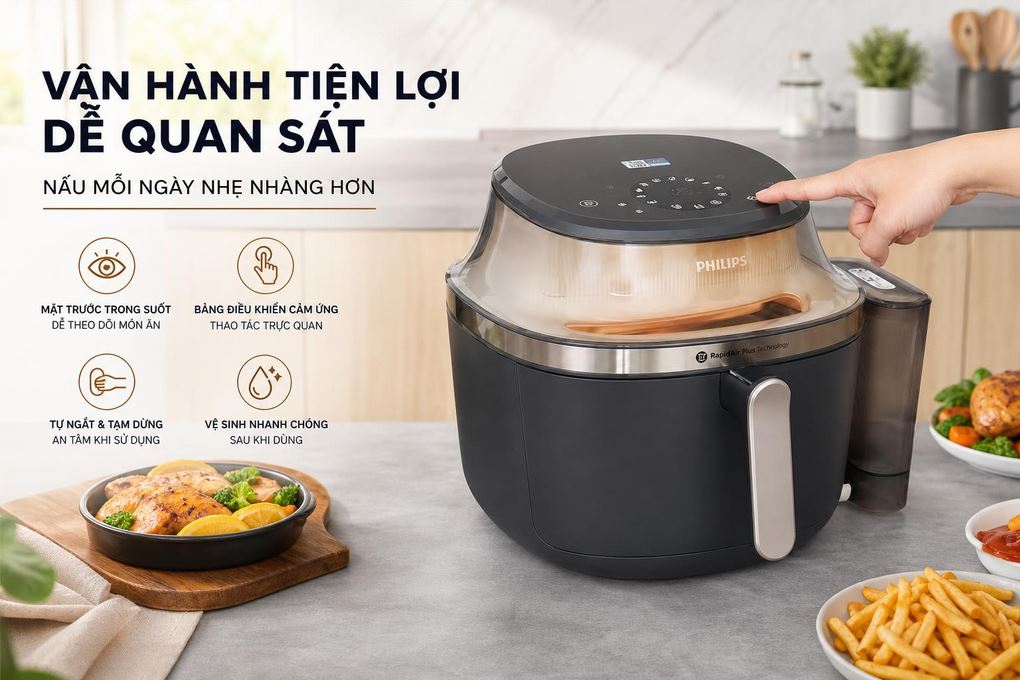 Nồi chiên không dầu Philips 7.2 lít NA543/00 Màu Đen