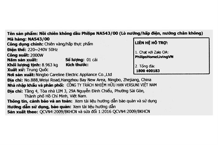 Nồi chiên không dầu Philips 7.2 lít NA543/00 Màu Đen