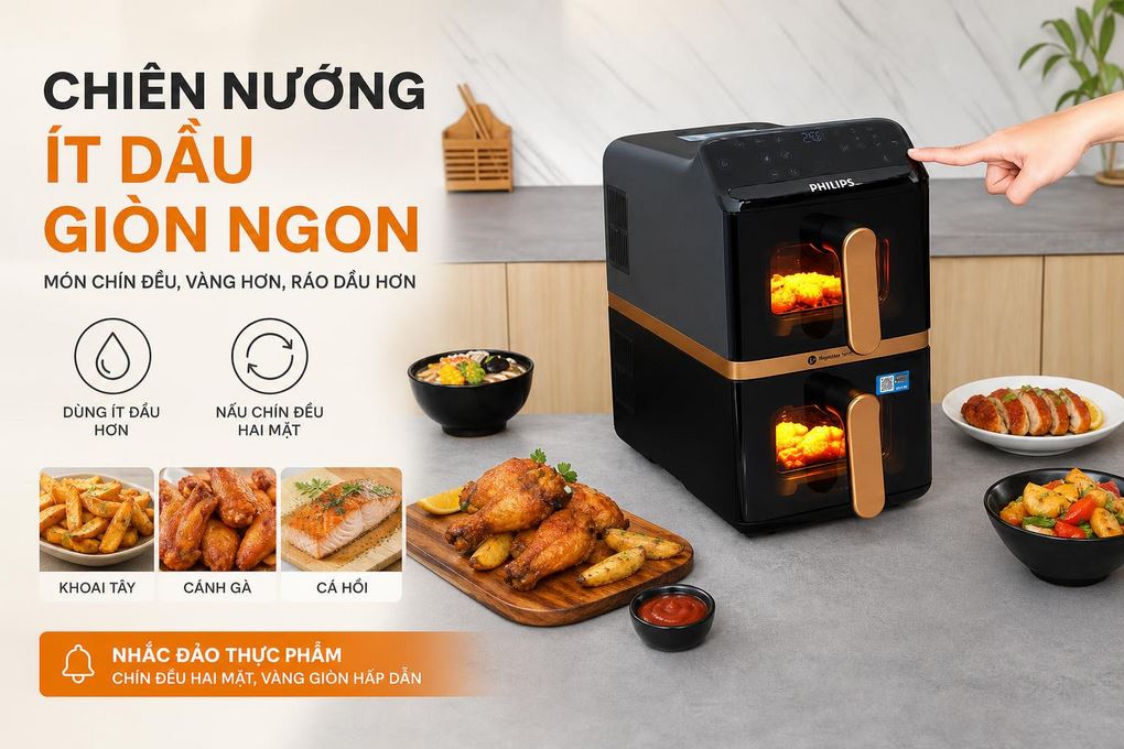 Nồi chiên không dầu Philips 10 lít NA462/70 Màu Đen