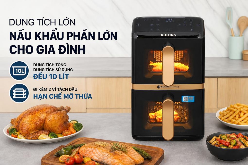 Nồi chiên không dầu Philips 10 lít NA462/70 Màu Đen