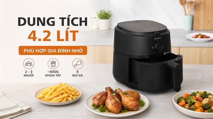 Nồi chiên không dầu Philips 4.2 lít NA120/00 Màu Đen