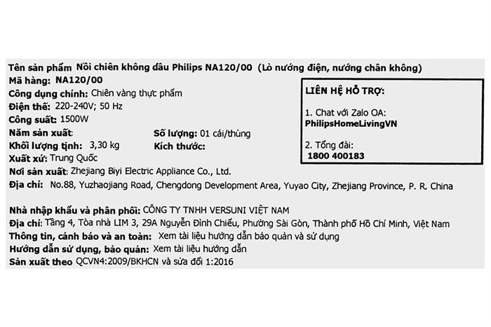 Nồi chiên không dầu Philips 4.2 lít NA120/00 Màu Đen