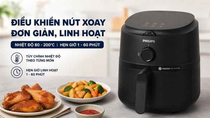 Nồi chiên không dầu Philips 4.2 lít NA120/00 Màu Đen