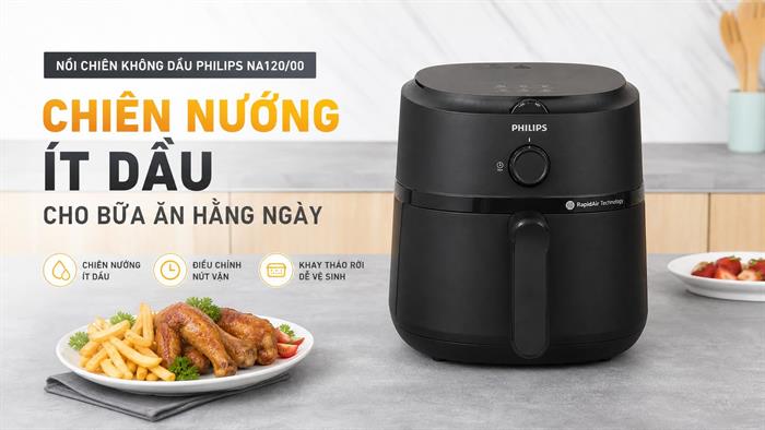 Nồi chiên không dầu Philips 4.2 lít NA120/00 Màu Đen
