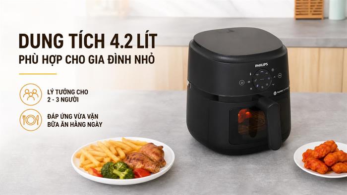Nồi chiên không dầu Philips 4.2 lít NA220/00 Màu Đen