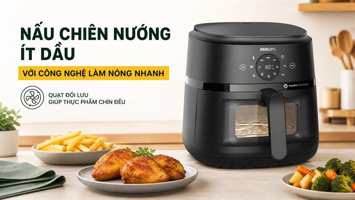 Nồi chiên không dầu Philips 6.2 lít NA230/00 Màu Đen