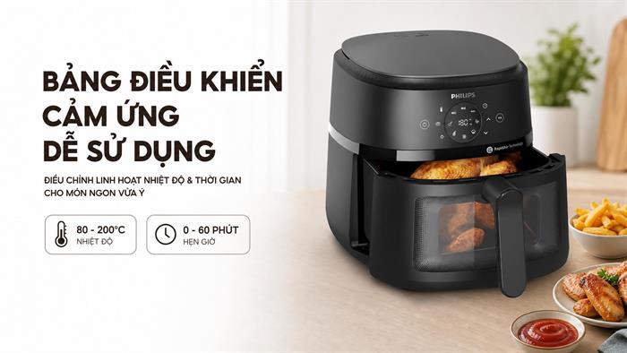 Nồi chiên không dầu Philips 6.2 lít NA230/00 Màu Đen