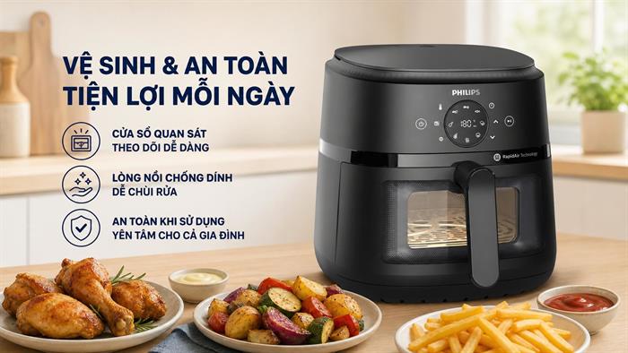 Nồi chiên không dầu Philips 6.2 lít NA230/00 Màu Đen