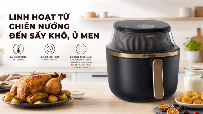 Nồi chiên không dầu Philips 7.2 lít NA342/00 Màu Đen