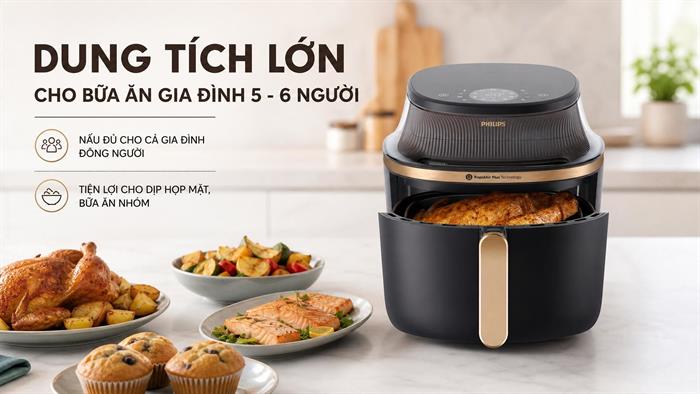 Nồi chiên không dầu Philips 7.2 lít NA342/00 Màu Đen