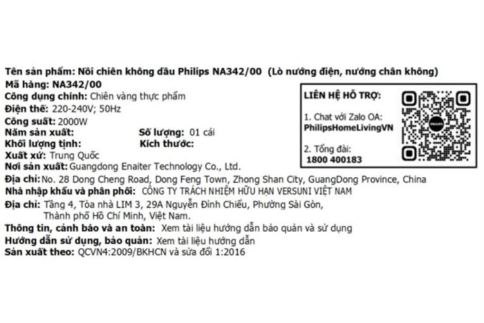 Nồi chiên không dầu Philips 7.2 lít NA342/00 Màu Đen