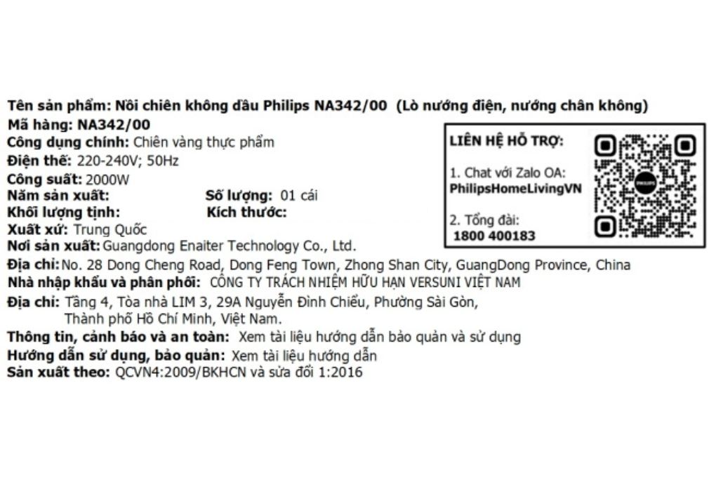 Nồi chiên không dầu Philips 7.2 lít NA342/00 Màu Đen