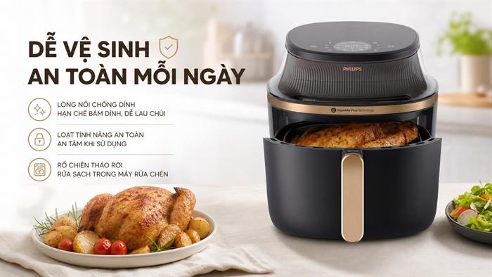 Nồi chiên không dầu Philips 7.2 lít NA342/00 Màu Đen
