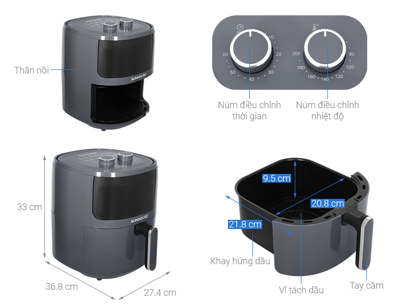 Nồi chiên không dầu Sunhouse 5 lít SHD4021