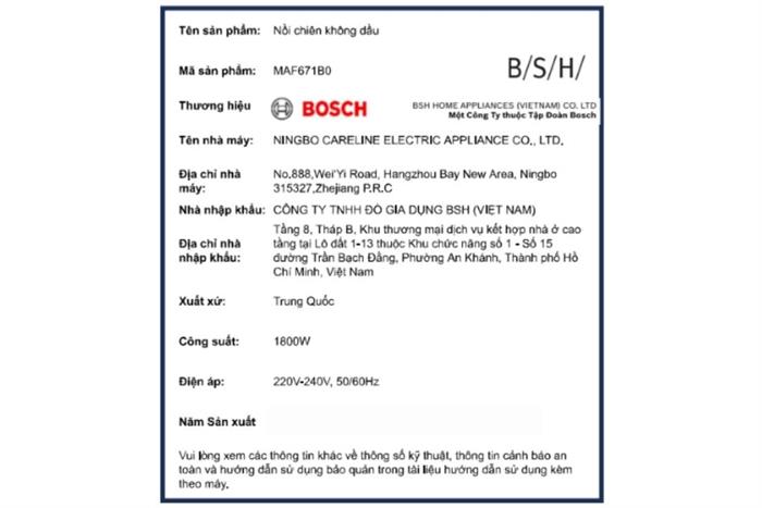 Nồi chiên không dầu Bosch 7.2 lít MAF671B0