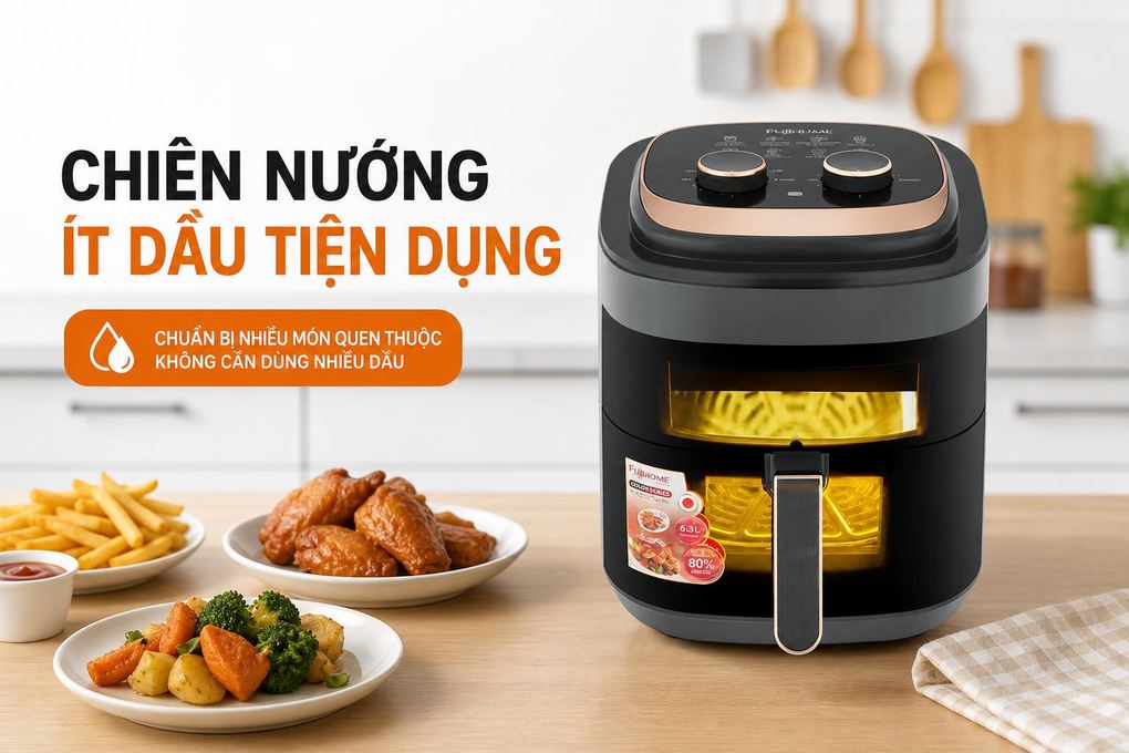 Nồi chiên không dầu FUJIHOME A6GG 6.5L Màu Đen