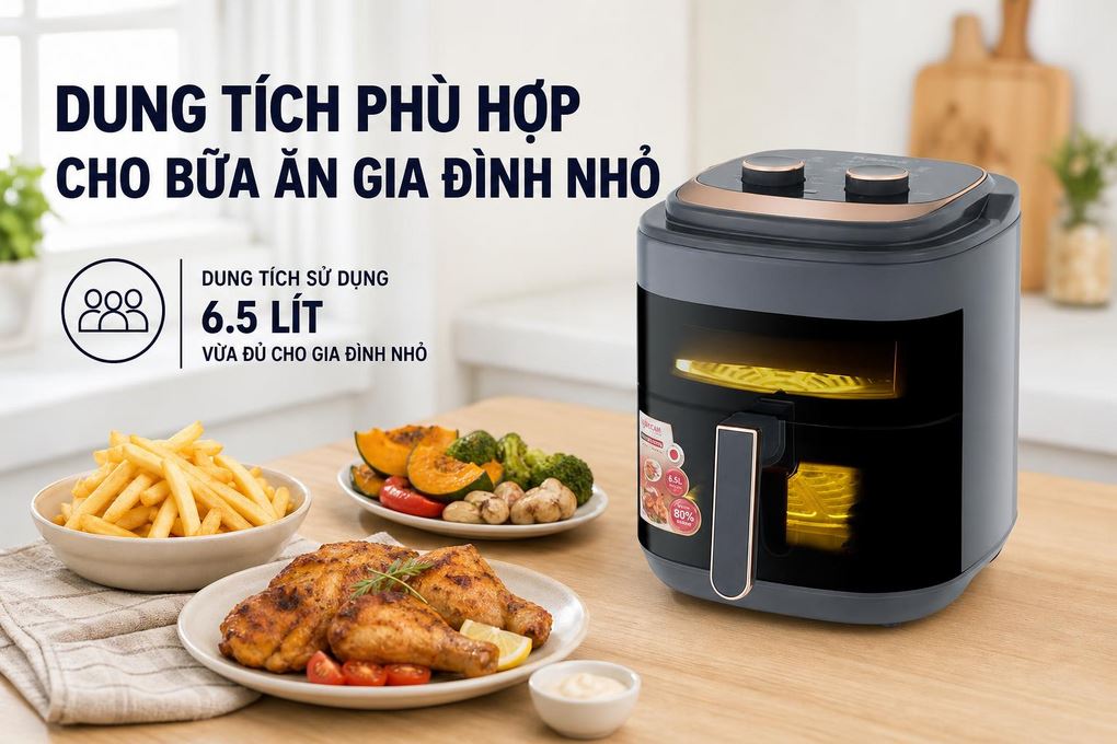 Nồi chiên không dầu FUJIHOME A6GG 6.5L Màu Đen