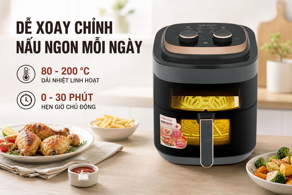 Nồi chiên không dầu FUJIHOME A6GG 6.5L Màu Đen